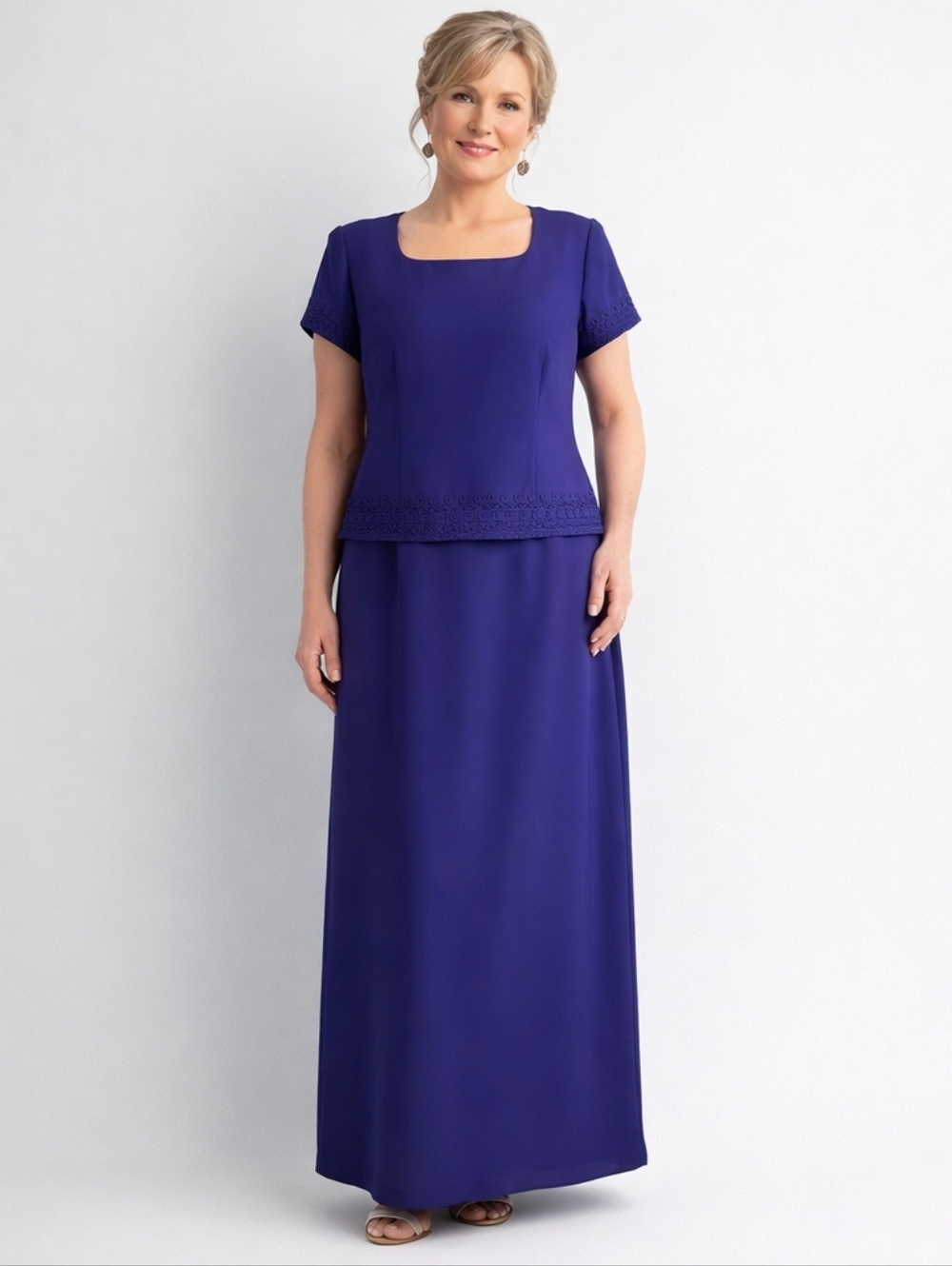 Vintage JESSICA HOWARD Embroidered Beaded Indigo Mother-of-the-Bride Dress